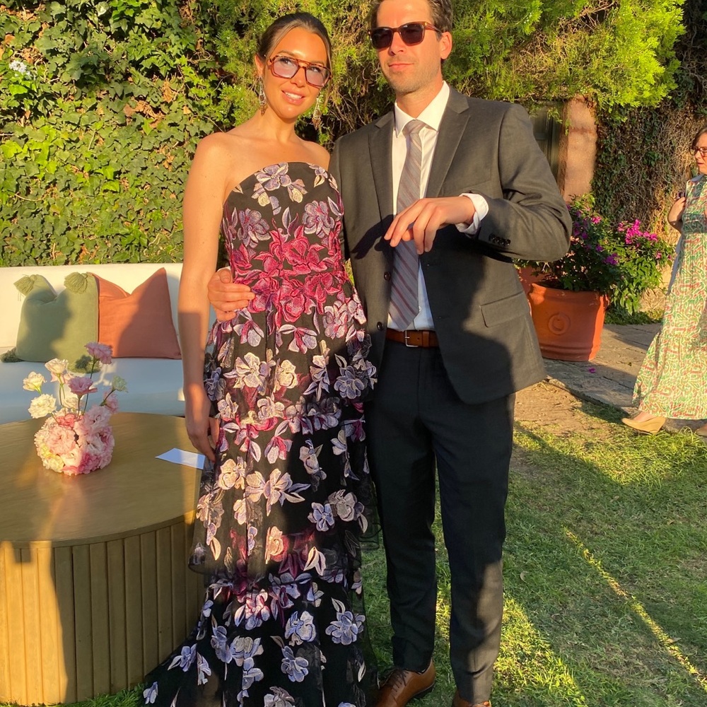 Marchesa Notte Evening Gown Floral Embroidered Wedding Guest Black Tie